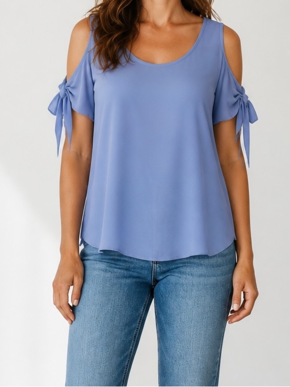 Bailey/44 Blue Cold Shoulder Tie Sleeve Blouse Top Large EUC Designer